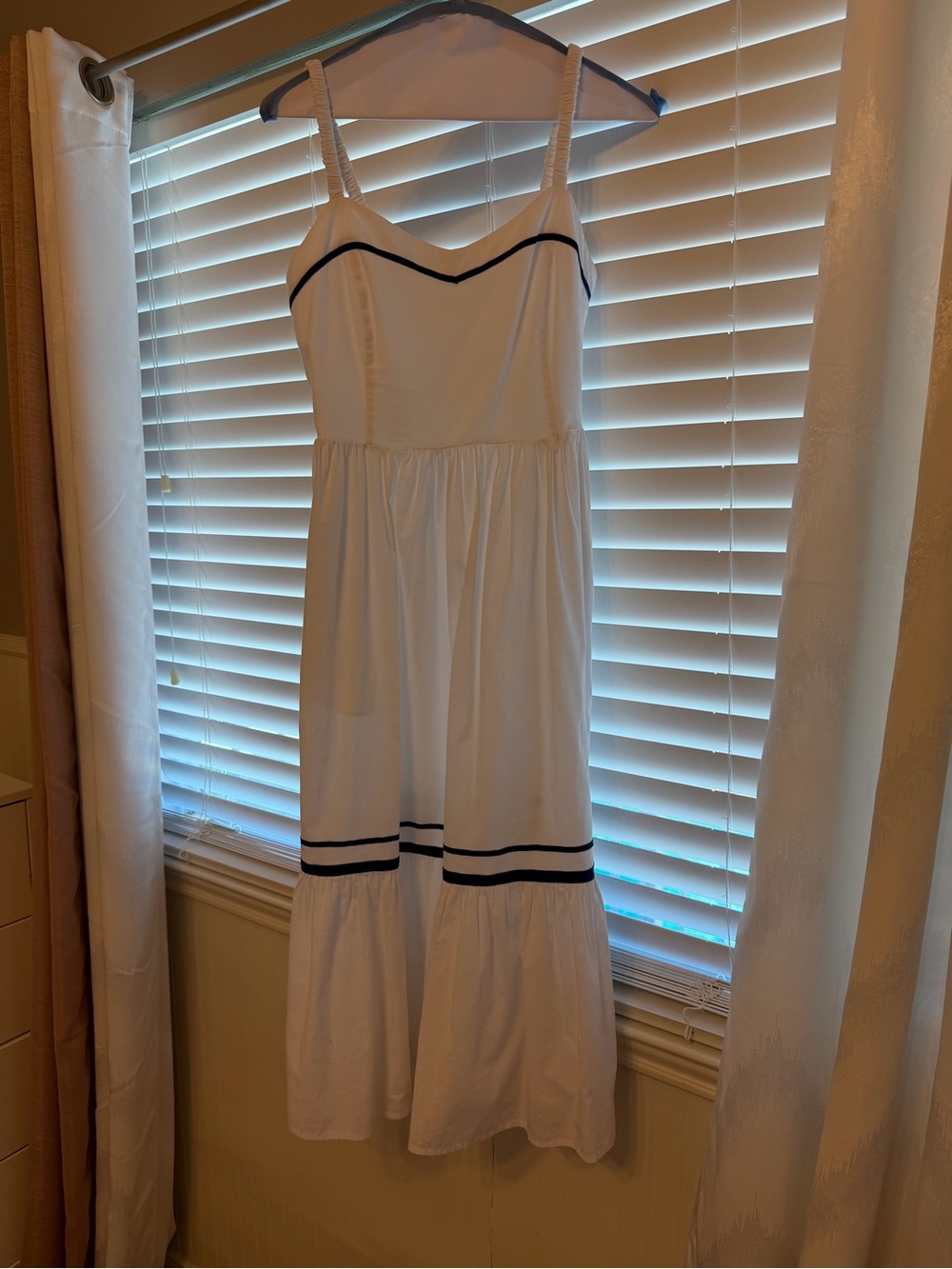 White Maxi Dress with Navy Trim